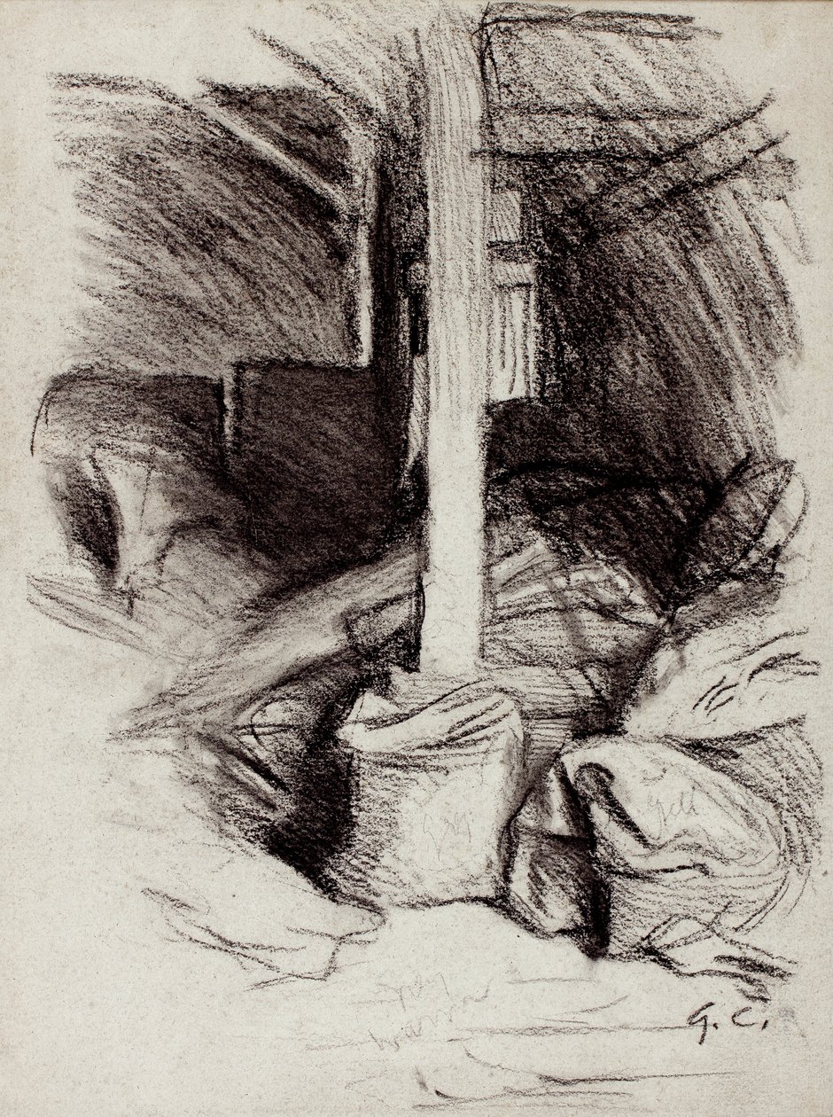 Pajta belseje (szén papíron) alkotó: George Clausen