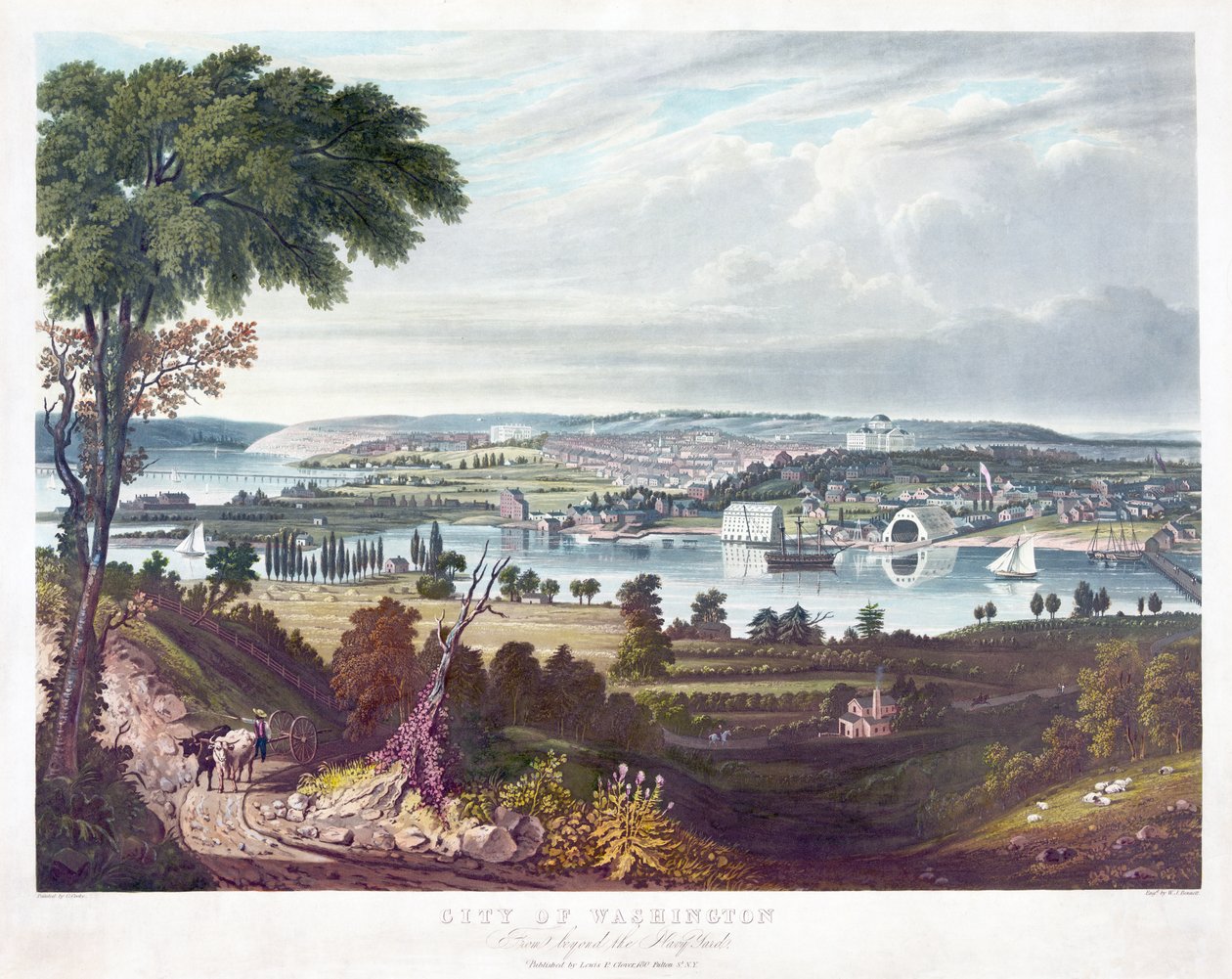 Washington városa a haditengerészeti udvaron túlról, William James Bennett (1787-1844) metszete 1834 körül alkotó: George Cooke
