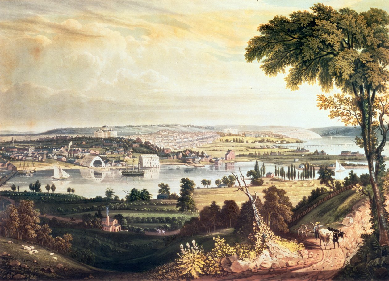 Washington városa a haditengerészeten túlról, William James Bennett metszete, 1824 körül (akvatinta) alkotó: George Cooke