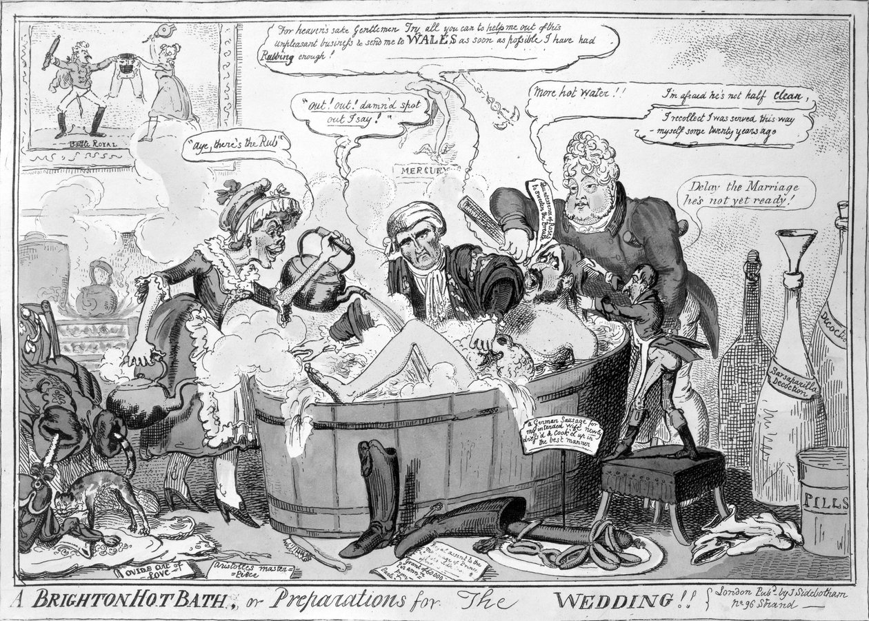 Brightoni forró fürdő, vagy készülődés az esküvőre, 1816 alkotó: George Cruikshank