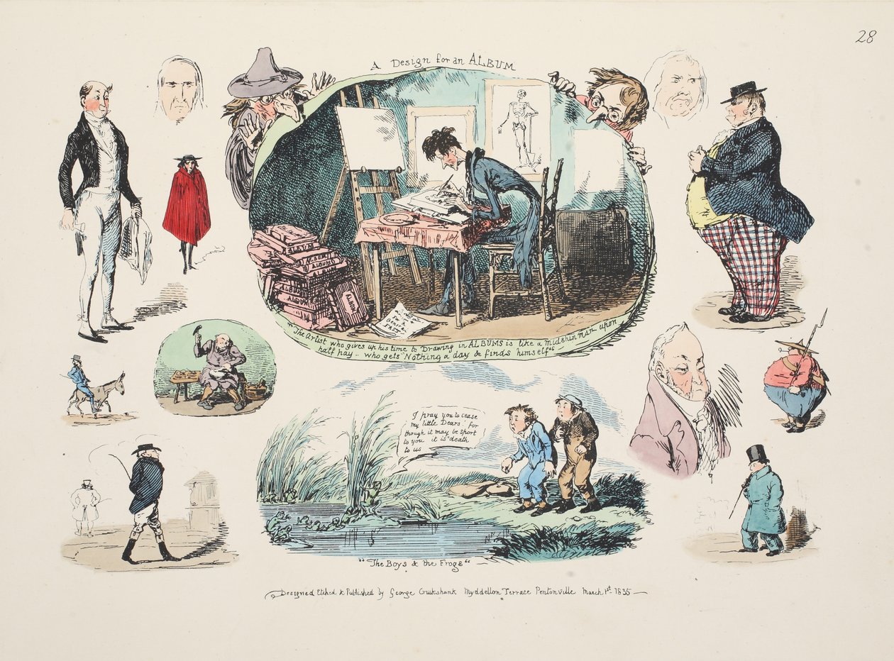 Tervezés egy albumhoz, kocsmához. 1835 (kézzel színezett metszet) alkotó: George Cruikshank