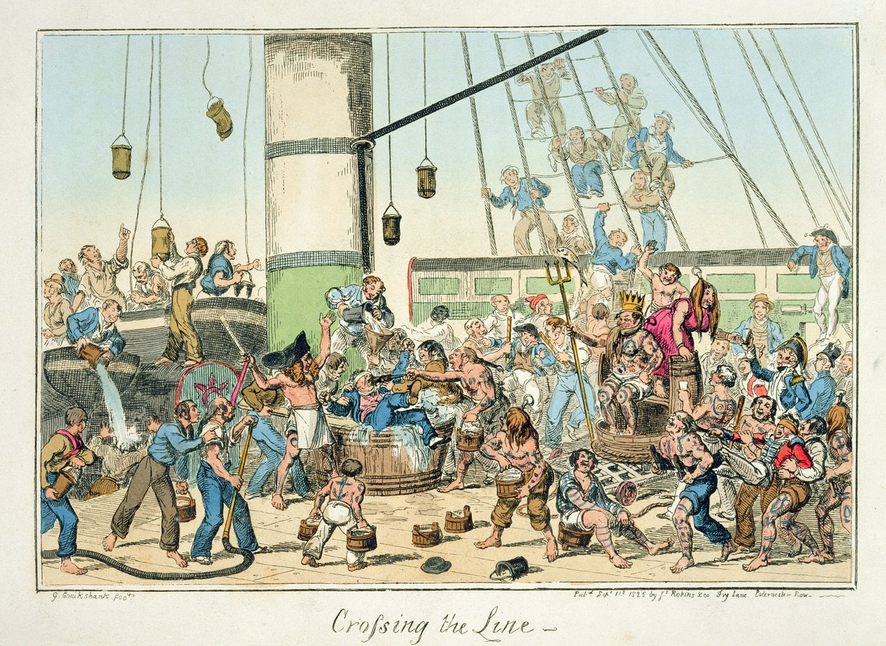 „Crossing the Line”, illusztráció a haditengerészet életéről szóló lenyomatsorozatból, 1825 alkotó: George Cruikshank