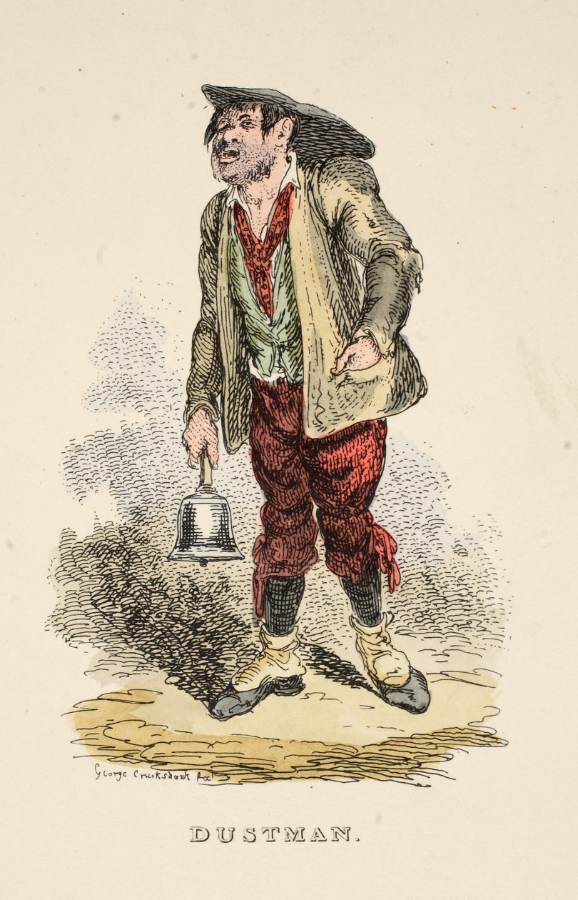 Dustman, a The Gentlemans Pocket Magazine, pub. 1827 (kézi színes metszet) alkotó: George Cruikshank