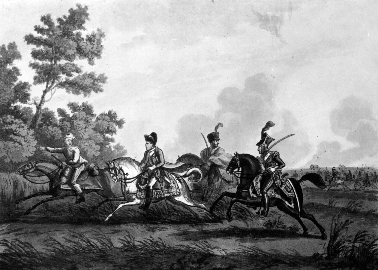 Bonaparte repülése Waterloo mezőjéről útmutatója kíséretében, 1816 alkotó: George Cruikshank