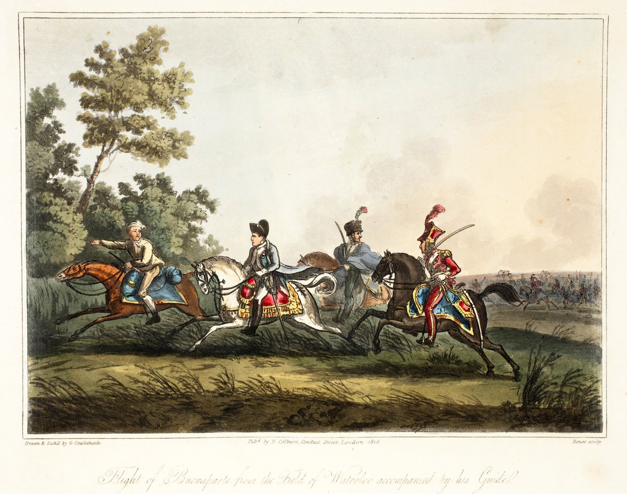 Buonaparte menekülése a waterlooi mezőről kísérője, Rouse gróf, pub H. Colburn, 1816 alkotó: George Cruikshank