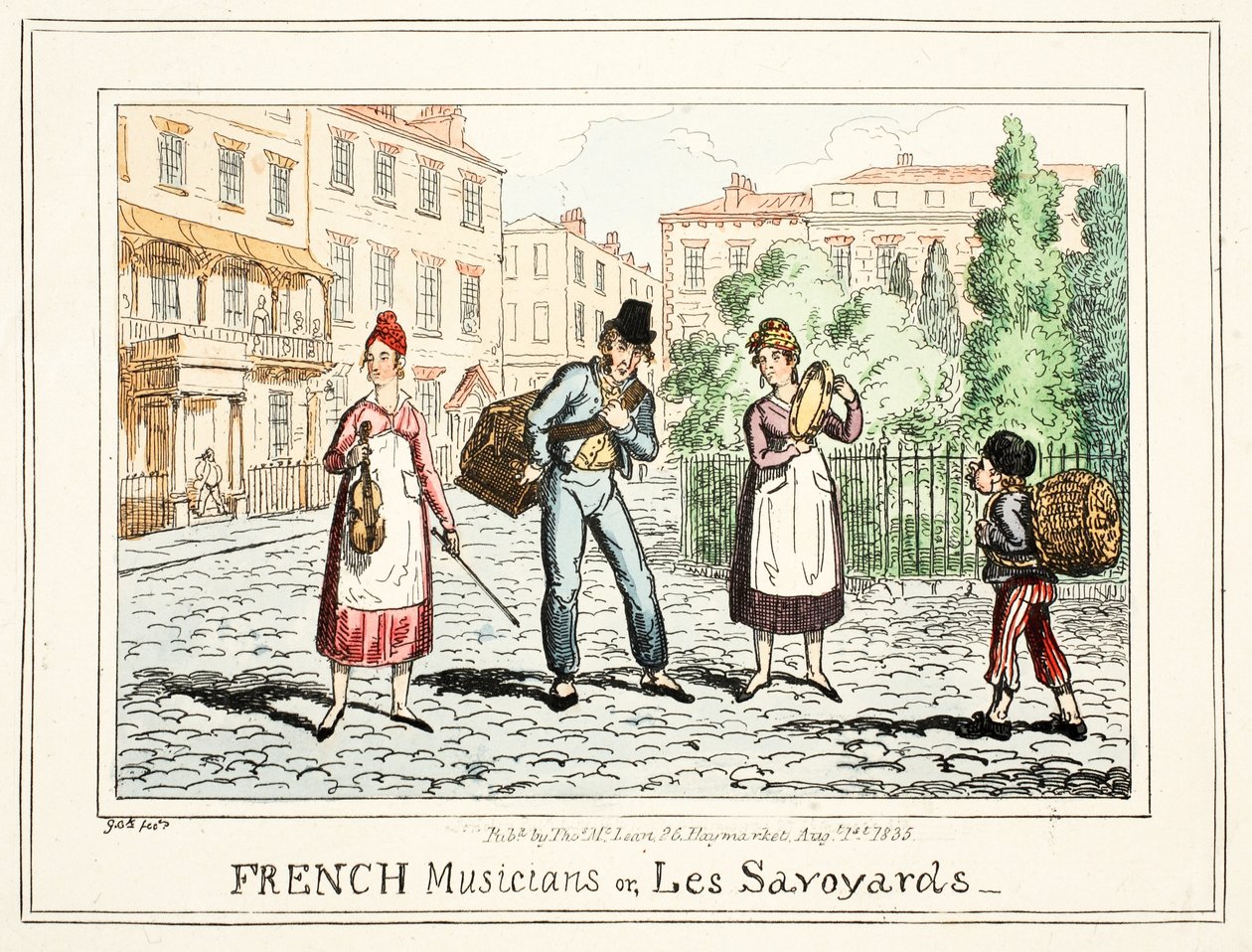Francia zenészek, vagy „Les Savoyards”, 1835 (kézzel színezett metszet) alkotó: George Cruikshank