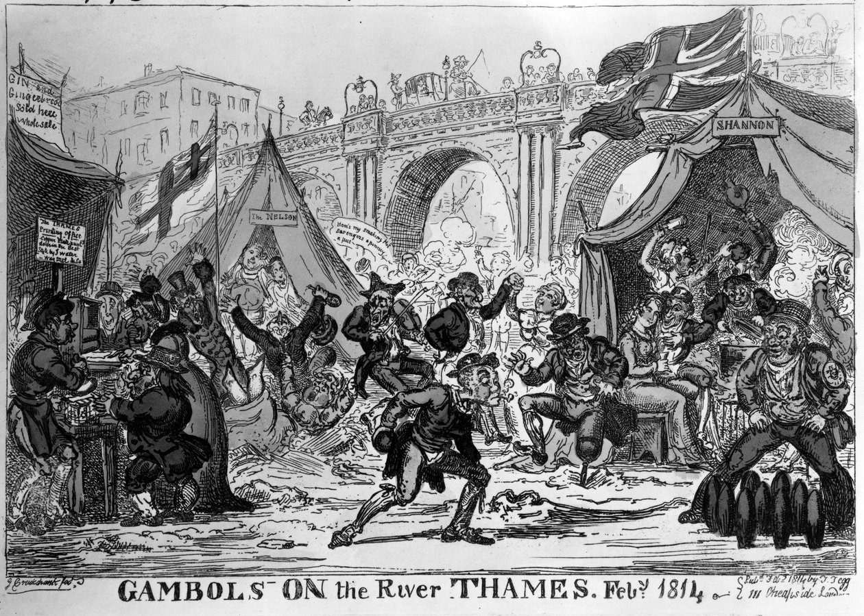Gambols on the Thames, 1814 (kézzel színezett rézkarc) alkotó: George Cruikshank