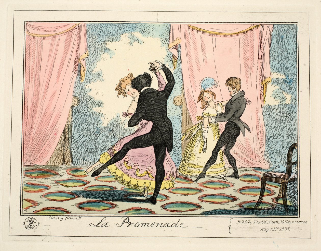 La Promenade, 1835 (kézzel színezett metszet) alkotó: George Cruikshank