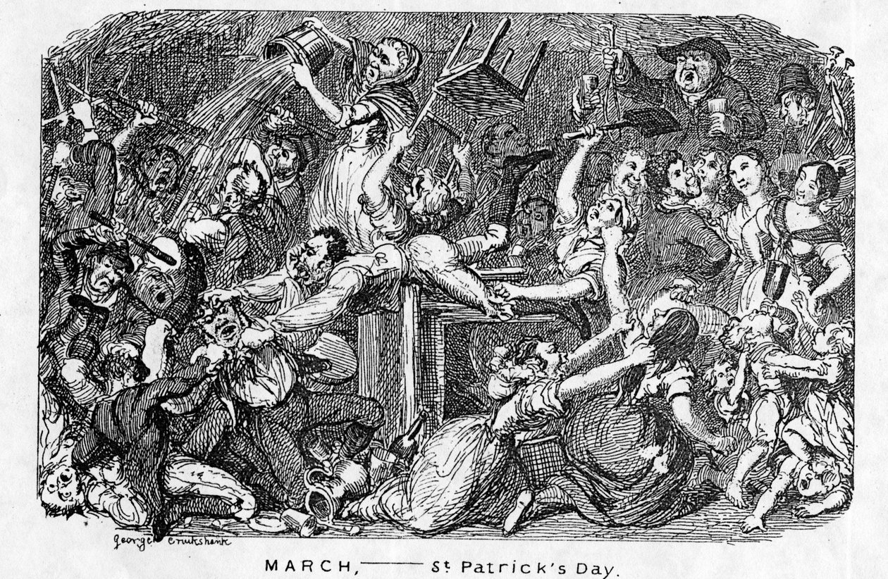 Március, Szent Patrik napja, a „The Comic Almanack”-ből, 1838 alkotó: George Cruikshank