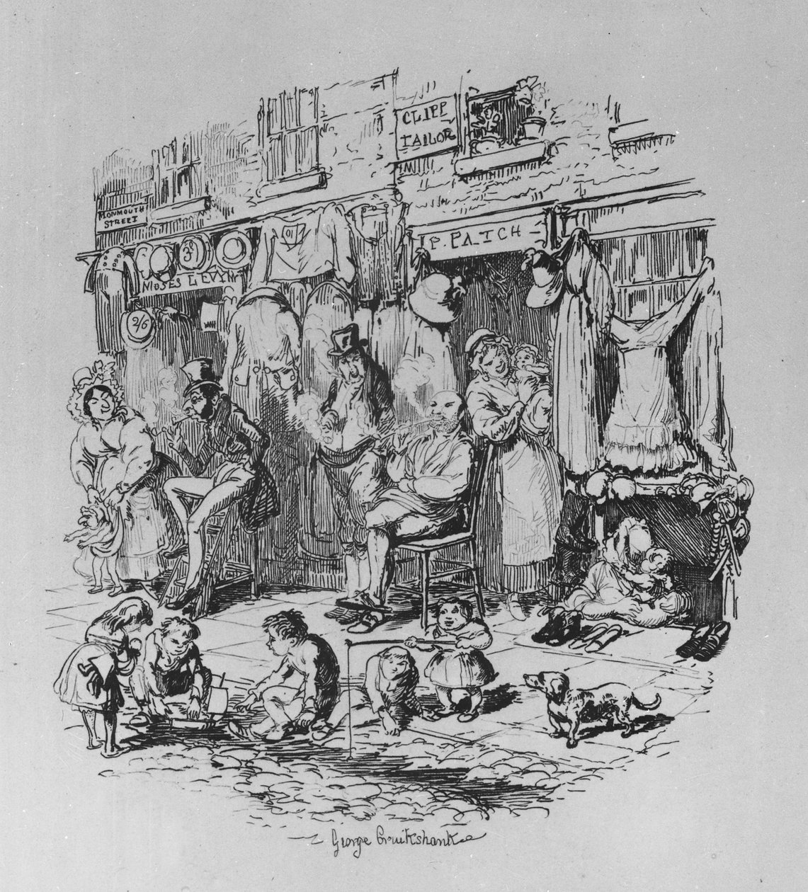 Monmouth Street, illusztráció Charles Dickens „Sketches by Boz” című művéből, 1836 alkotó: George Cruikshank