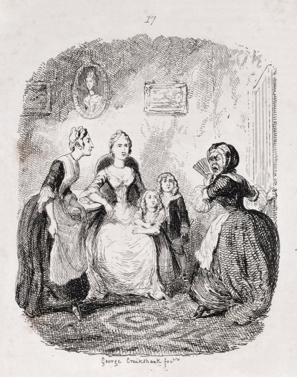 Mrs. Ellison Rage upon Finding yourself Detected, az „Amelia”-ból, a művész által metszett, illusztráció a „The Works of Henry Fielding”, kocsma. Henry G. Bohn, 1853 alkotó: George Cruikshank