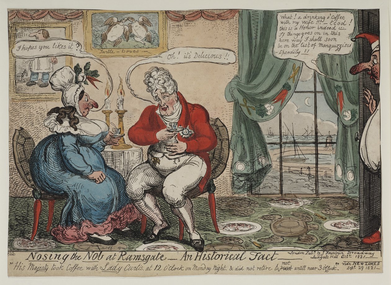 A Ramsgate-i nóbak orrba emelése – történelmi tény, 1821 alkotó: George Cruikshank