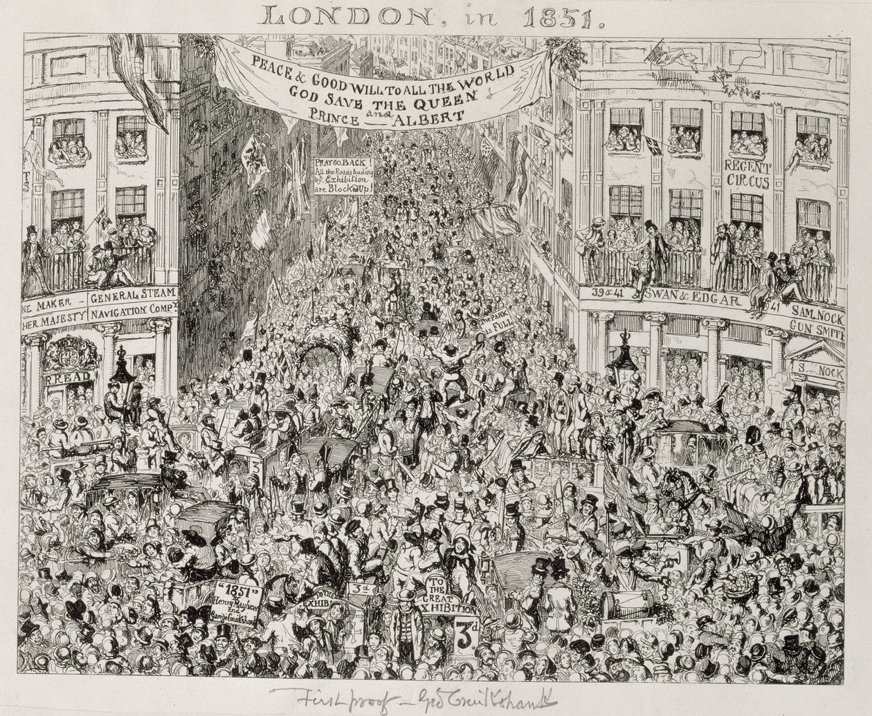 Piccadilly a nagy kiállítás alatt, 1851 alkotó: George Cruikshank