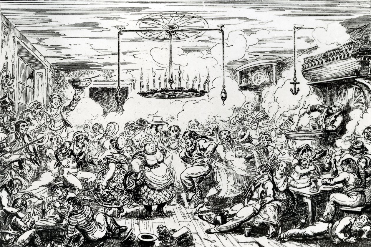 Matrózok mulatoznak, avagy egy pillantás a Hosszú Szobába, 1825 alkotó: George Cruikshank