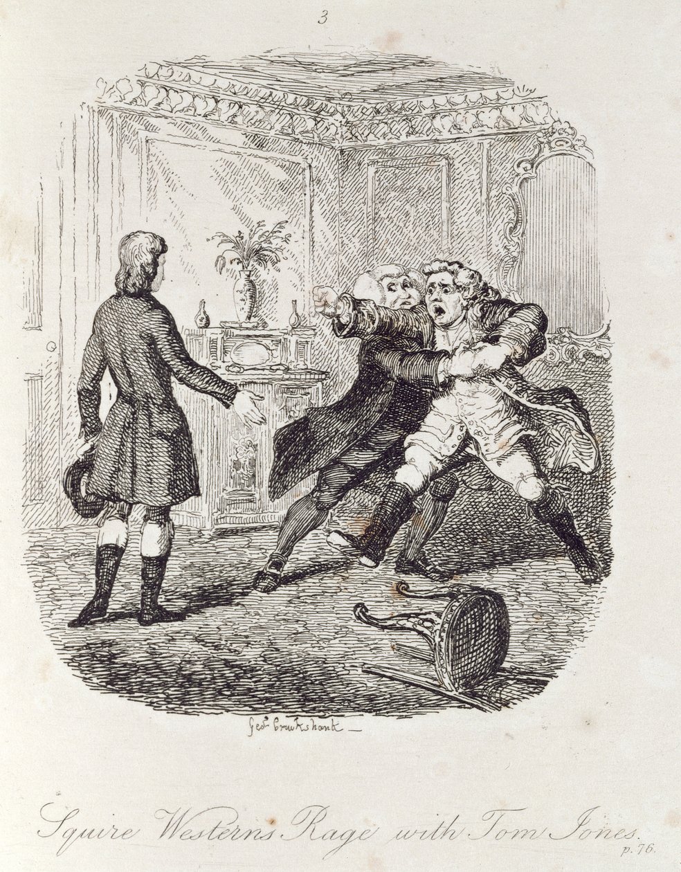 Squire Western Rage with Tom Jones, a "Tom Jones, az egy találó története"-ből, a művész vésette, illusztráció a "Henry Fielding művei", kocsma. Henry G. Bohn, 1853 alkotó: George Cruikshank