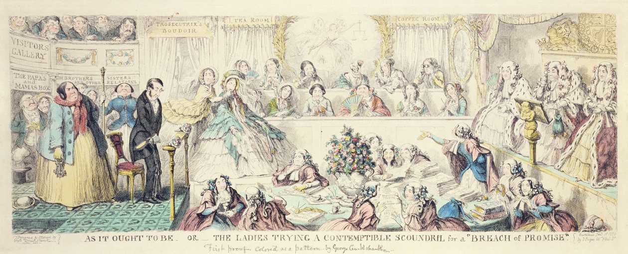 Az ígéret megszegése - rajzfilm, kézzel színezett rézkarc alkotó: George Cruikshank