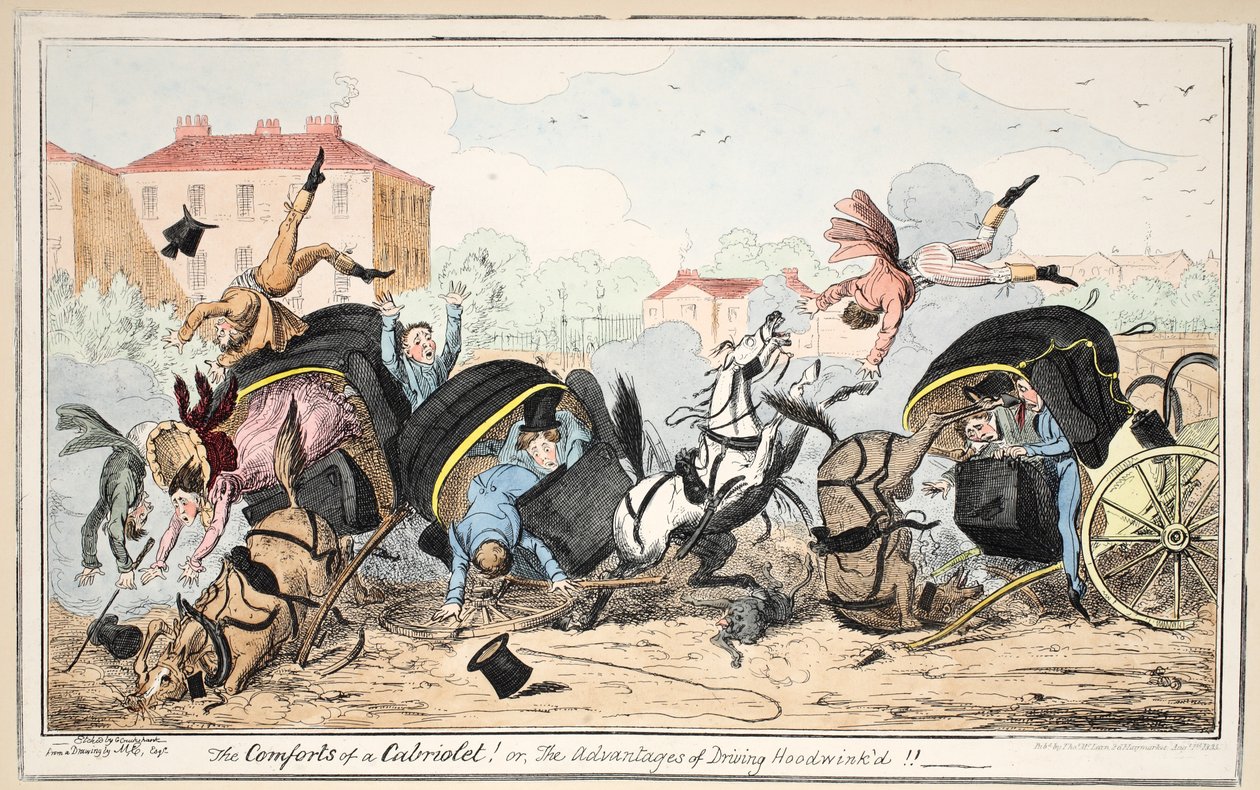 A kabrió kényelme - vagy - A vezetés előnyei Hoodwinkd, pub. 1835 (kézzel színezett metszet) alkotó: George Cruikshank