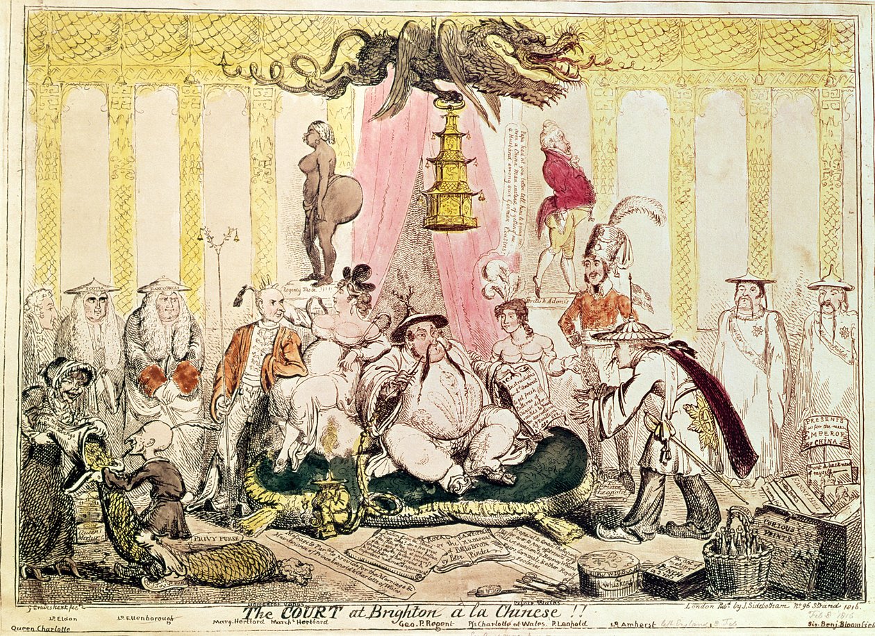 The Court at Brighton a la Chinese, 1816 (kézzel színezett metszet) alkotó: George Cruikshank