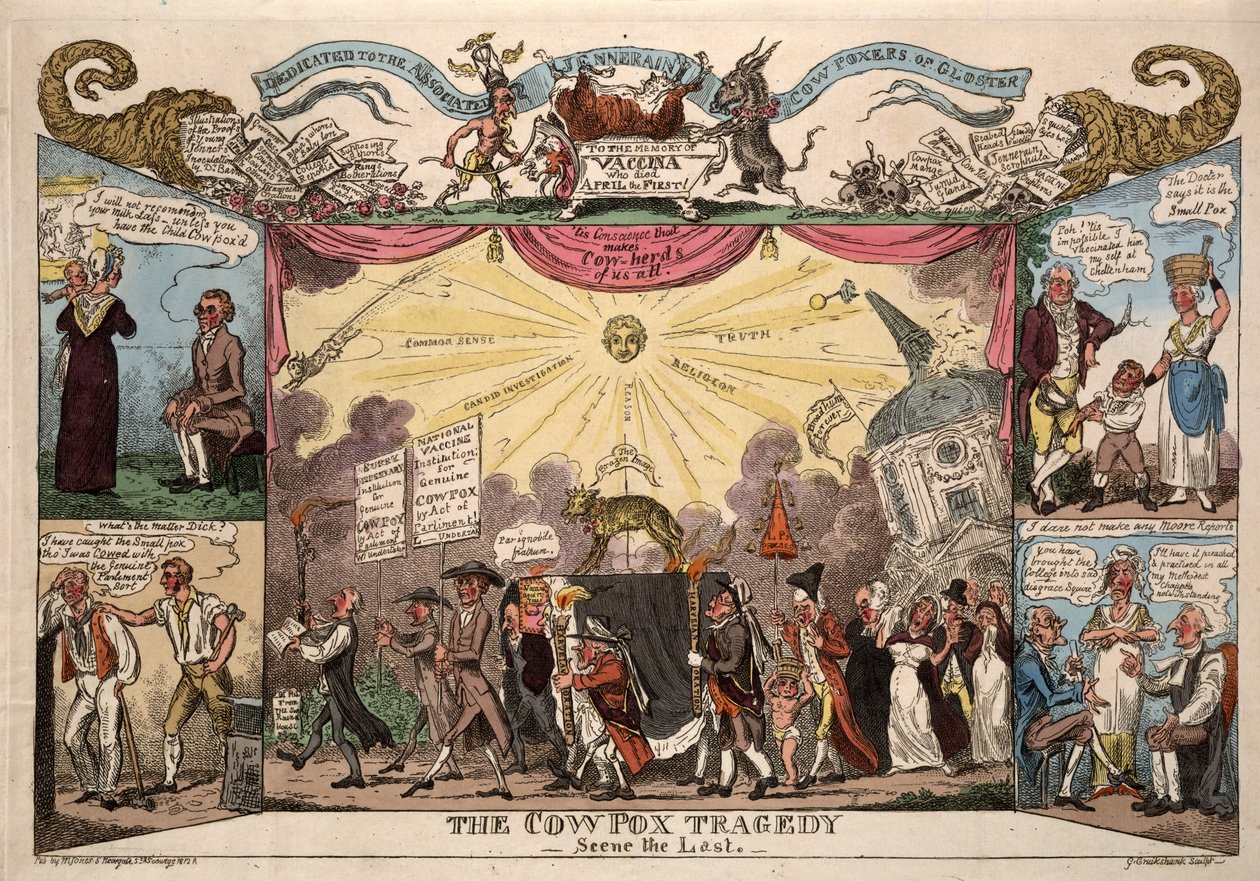 A tehénhimlő tragédia - Jelenet az utolsó, pub. London, 1812 (kézi színes metszet) alkotó: George Cruikshank