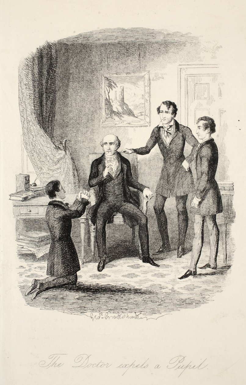 A doktor elűz egy diákot, a Frank Fairleigh vagy Jelenetek egy magántanítvány életéből című könyvből, 1870 körül, kiad. alkotó: George Cruikshank
