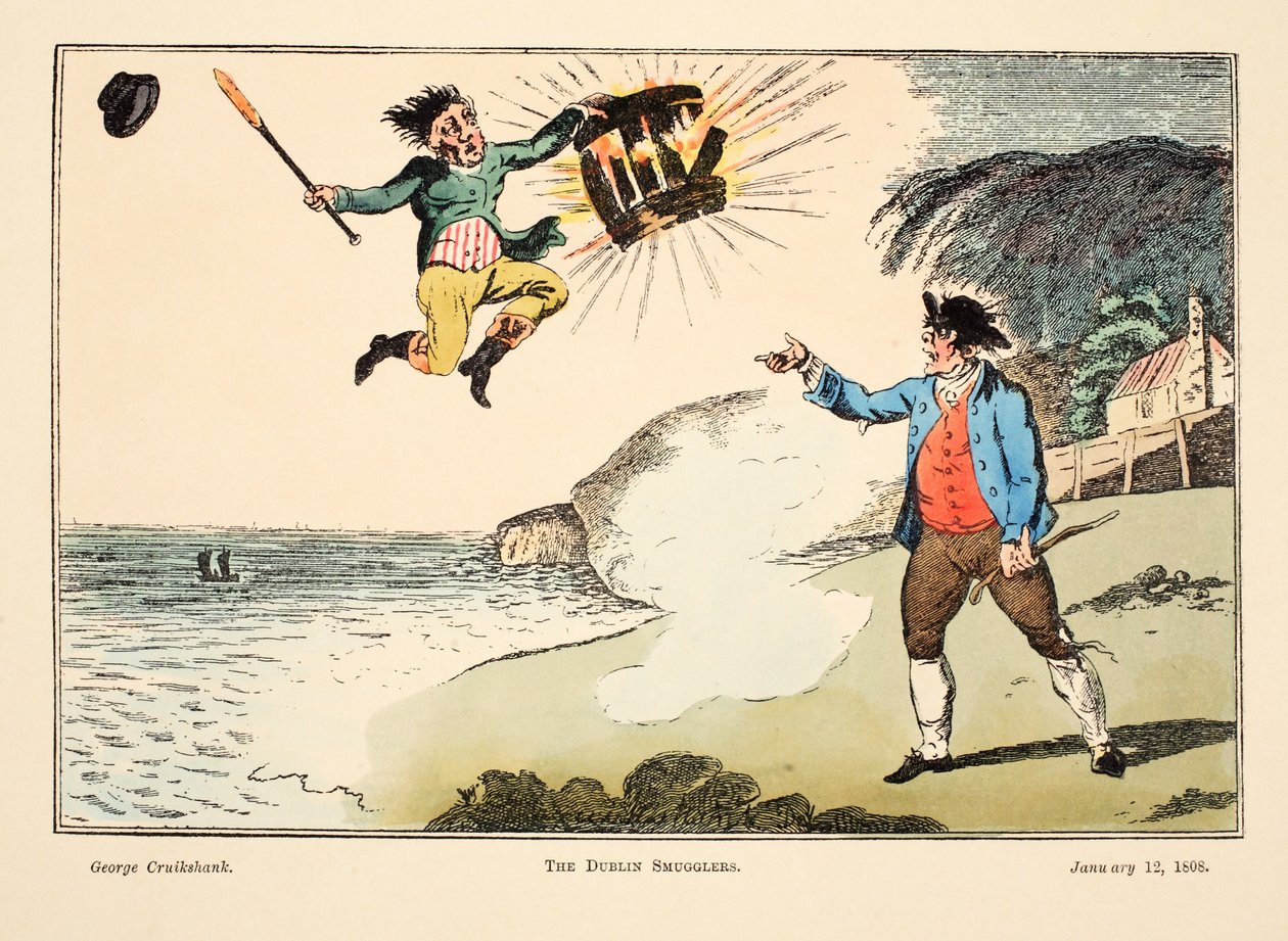 The Dublin Smugglers, 1808 (kézzel színezett metszet) alkotó: George Cruikshank
