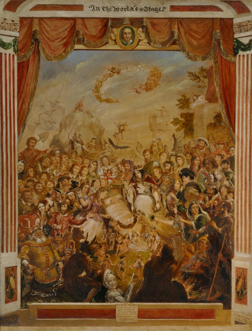 William Shakespeare első megjelenése a Globe Színház színpadán alkotó: George Cruikshank