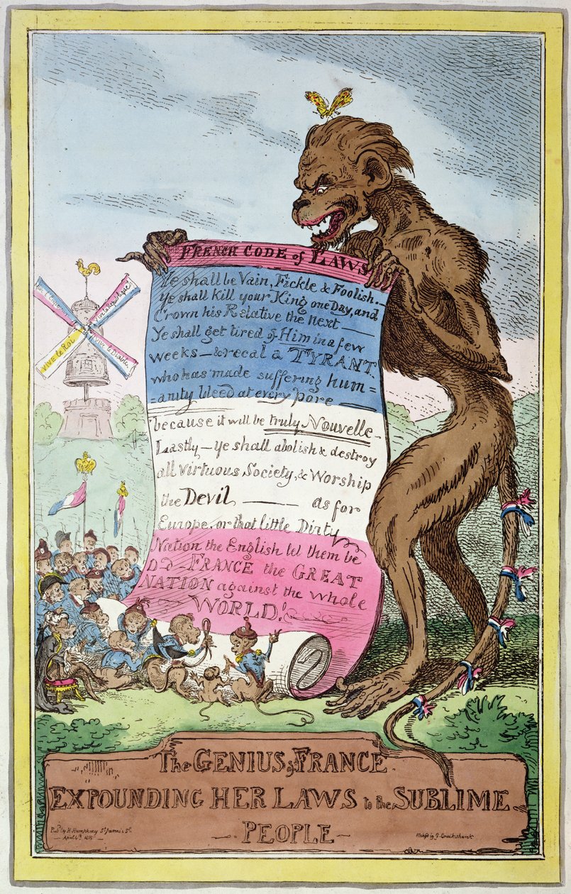 Franciaország géniusza, 1815. április 4. (színes litó) alkotó: George Cruikshank