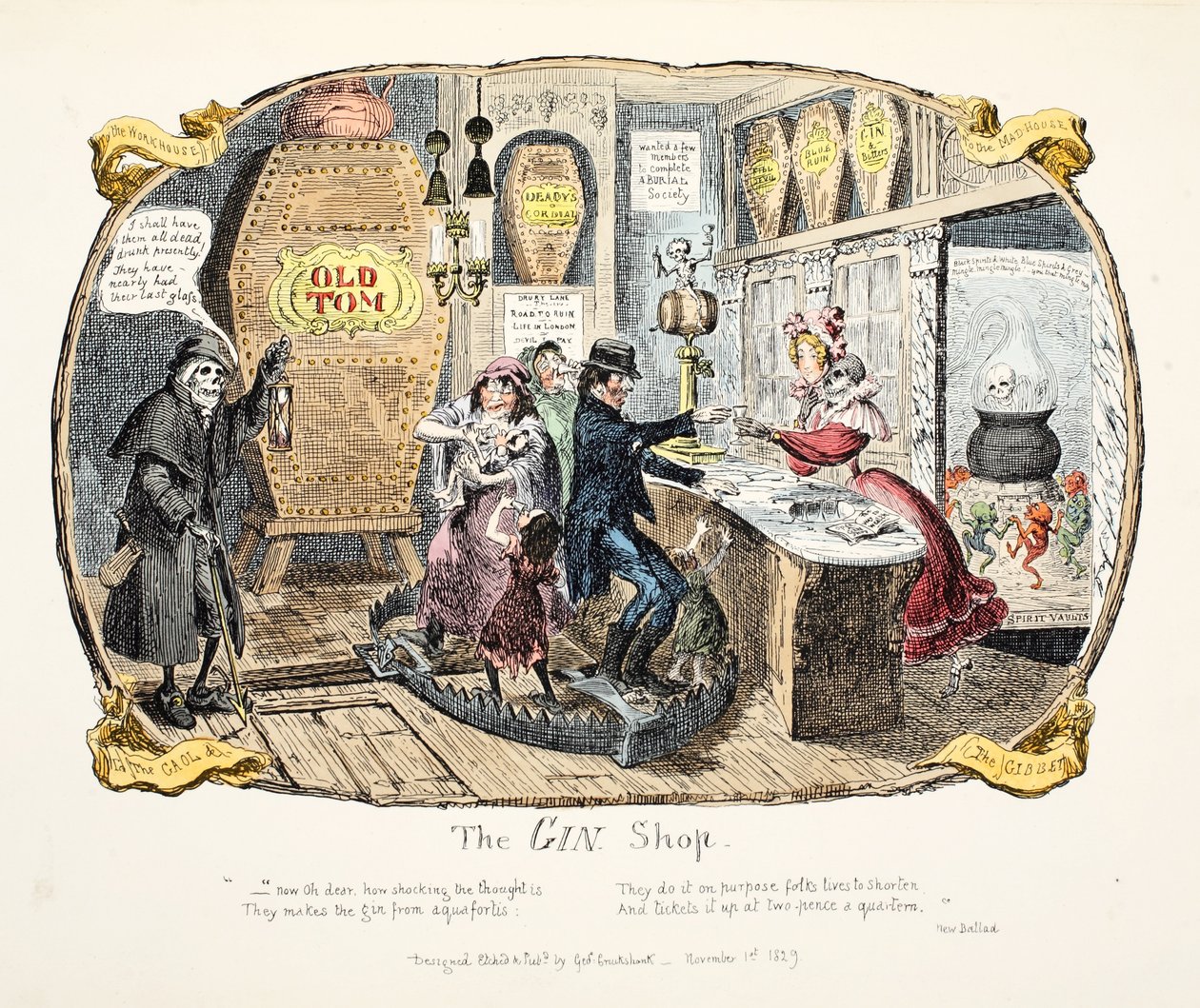 A Gin Shop, pub. 1829 (kézzel színezett metszet) alkotó: George Cruikshank