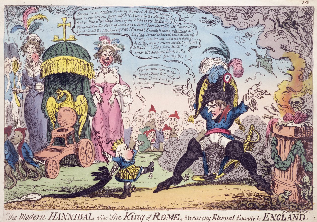 Róma királya, 1814 - rajzfilm Napóleon és fia, II. Napóleon (1811-32), Roi de Rome alkotó: George Cruikshank