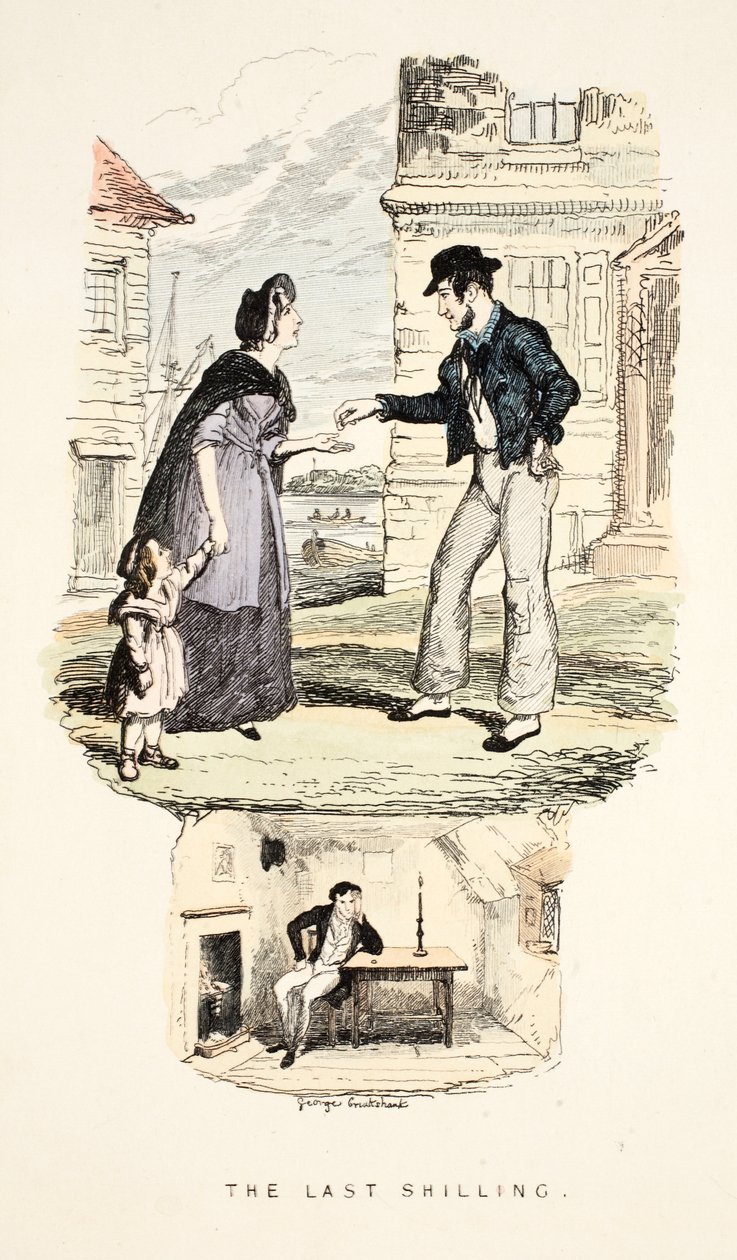 Az utolsó shilling, a „Songs, Naval and National: Of the Late Charles Dibdin”, pub. 1841 (kézzel színezett metszet) alkotó: George Cruikshank