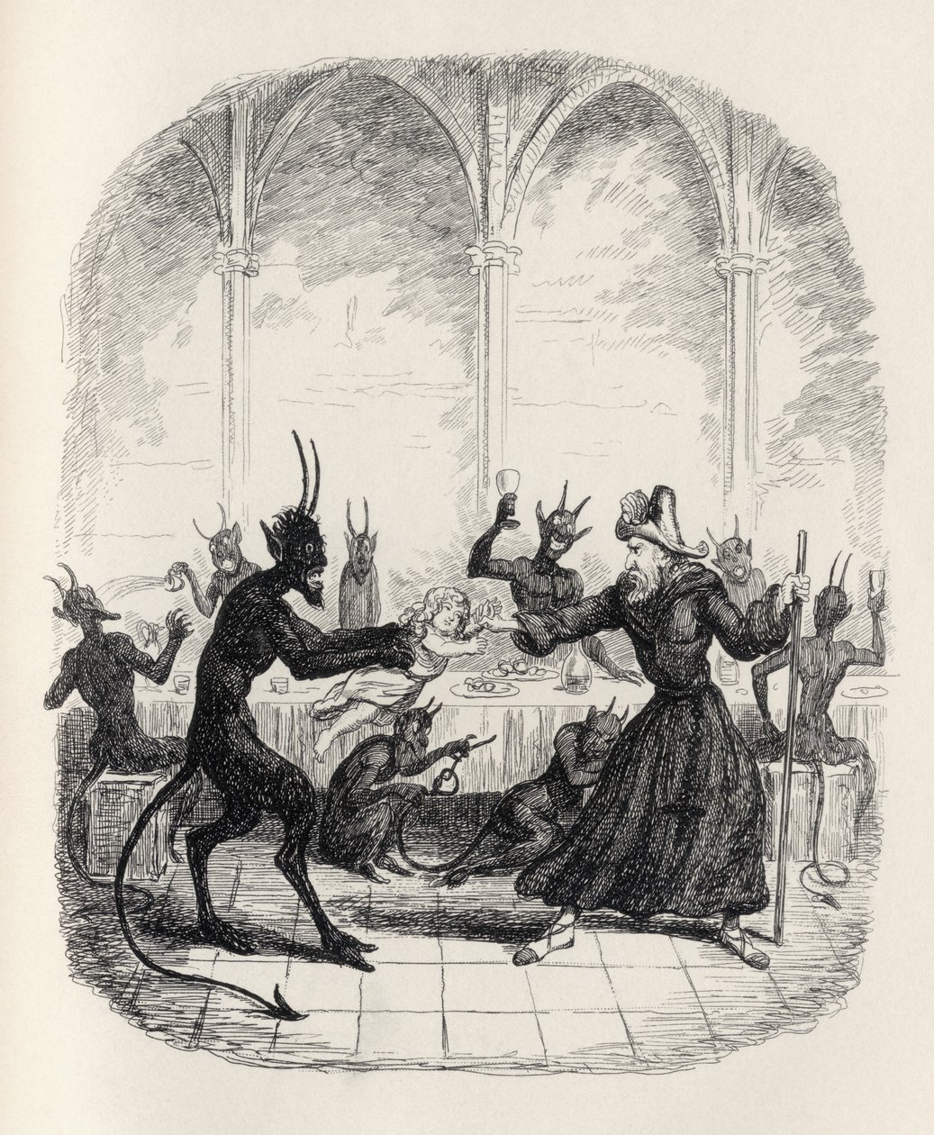 The Lay of St. Cuthbert, Thomas Ingoldsby "The Ingoldsby Legends" című művéből, kiadó: Richard Bentley und Son, 1887. alkotó: George Cruikshank