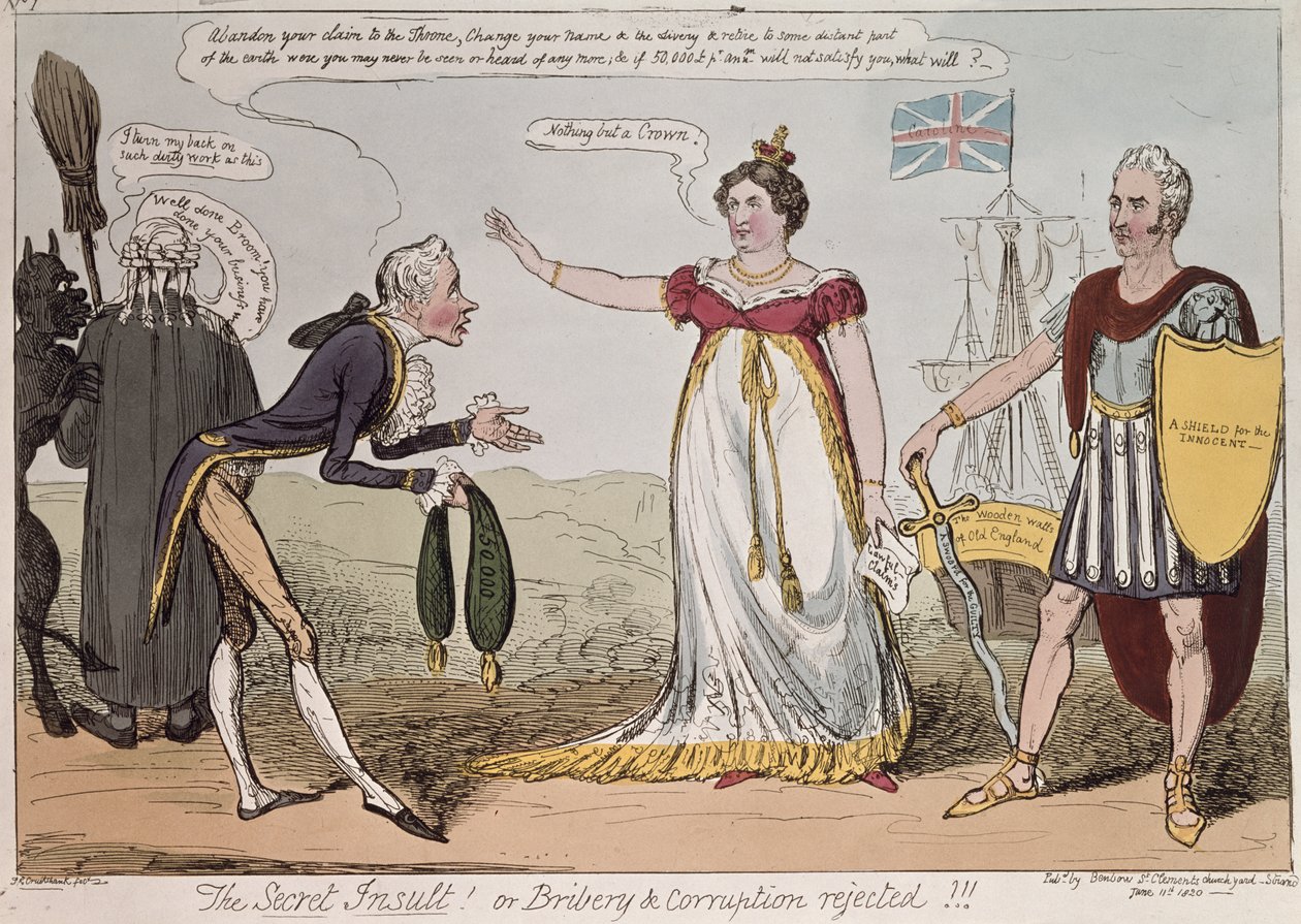A titkos sértés vagy a vesztegetés és korrupció elutasítva, kiadó: Benbow, 1820 alkotó: George Cruikshank