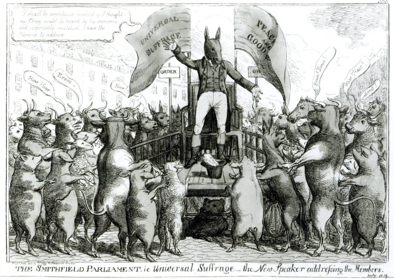The Smithfield Parliament: Universal Suffrage, Thomas Tegg, 1819. július alkotó: George Cruikshank
