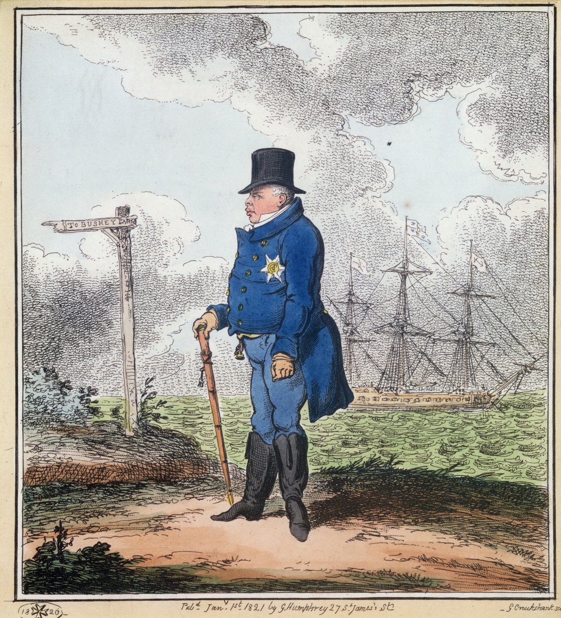 The Way to Bushey, 1820 (kézzel színezett metszet) alkotó: George Cruikshank