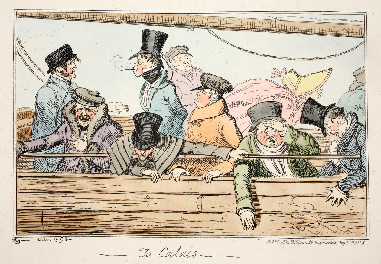 Calais-ba, kocsmába. 1835 (kézzel színezett rézkarc) alkotó: George Cruikshank