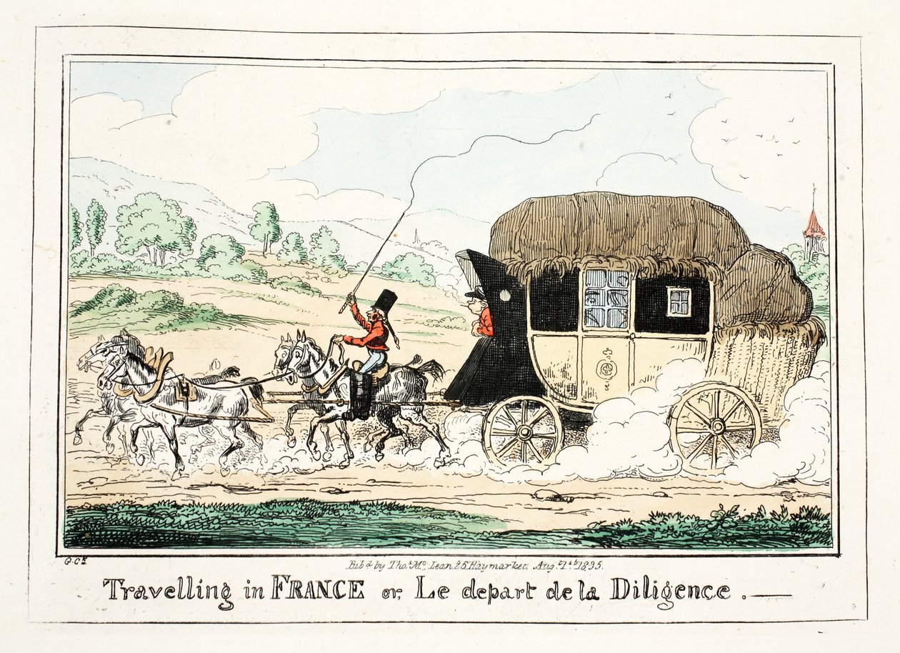Utazás Franciaországban vagy Le Depart de la Diligence, 1835 (kézzel színezett metszet) alkotó: George Cruikshank