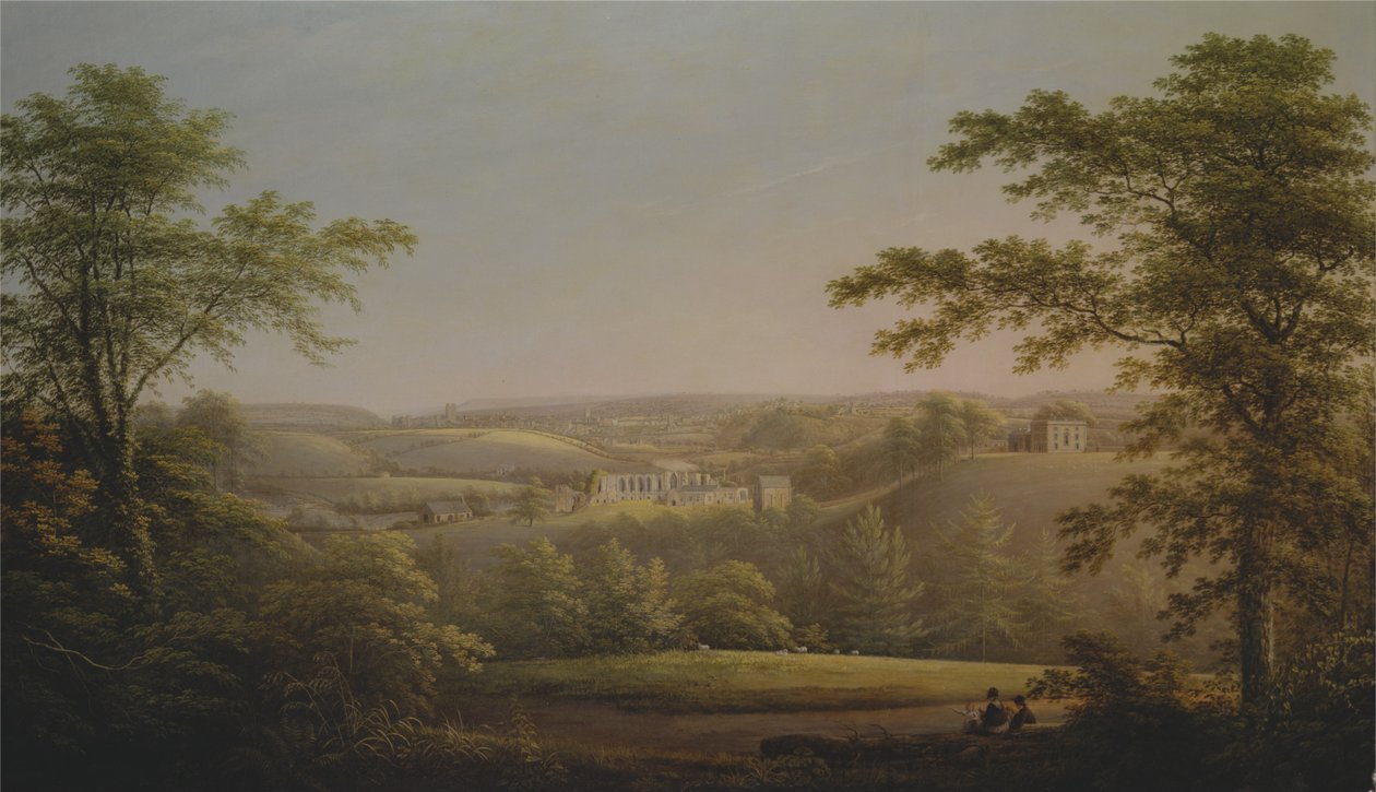Az Easby Hall és az Easby Abbey, Richmond, Yorkshire a háttérben alkotó: George Cuitt