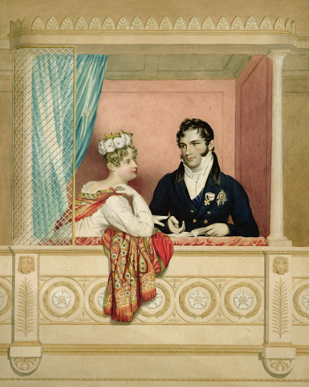 Charlotte Augusta walesi hercegnő (1796-1817) és Leopold szász-coburg-gothai herceg (1790-1865) a Covent Gardenben lévő páholyukban. alkotó: George Dawe