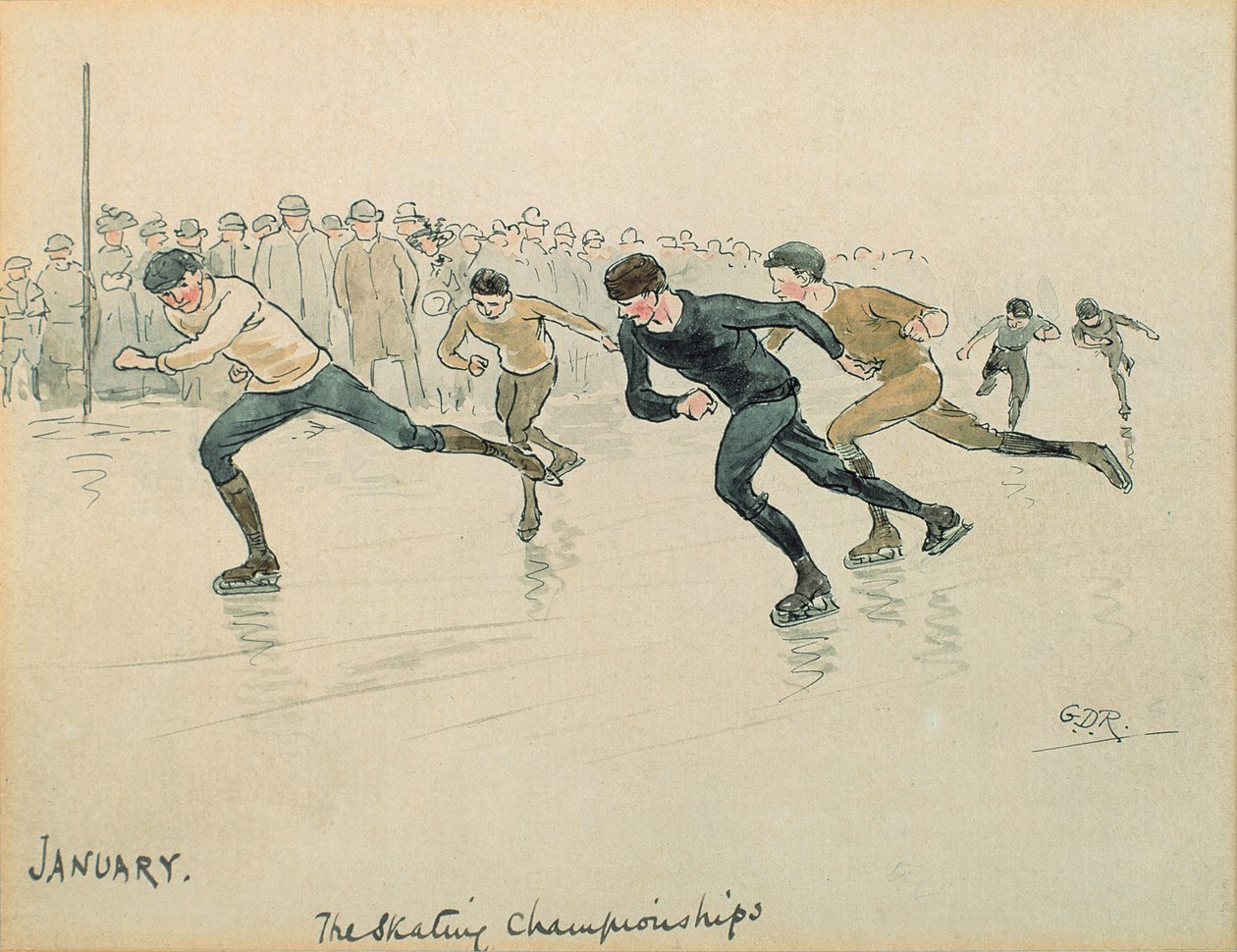 Január hónap: korcsolya (toll, tinta és wc papíron) alkotó: George Derville Rowlandson