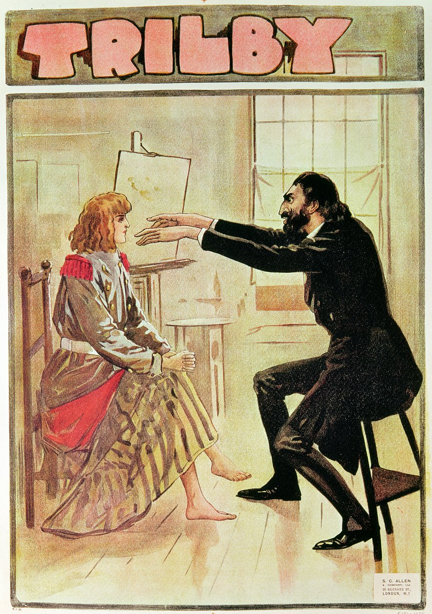 Svengali által hipnotizált Trilby, illusztráció a „Trilby”-ből, 1894 alkotó: George du Maurier