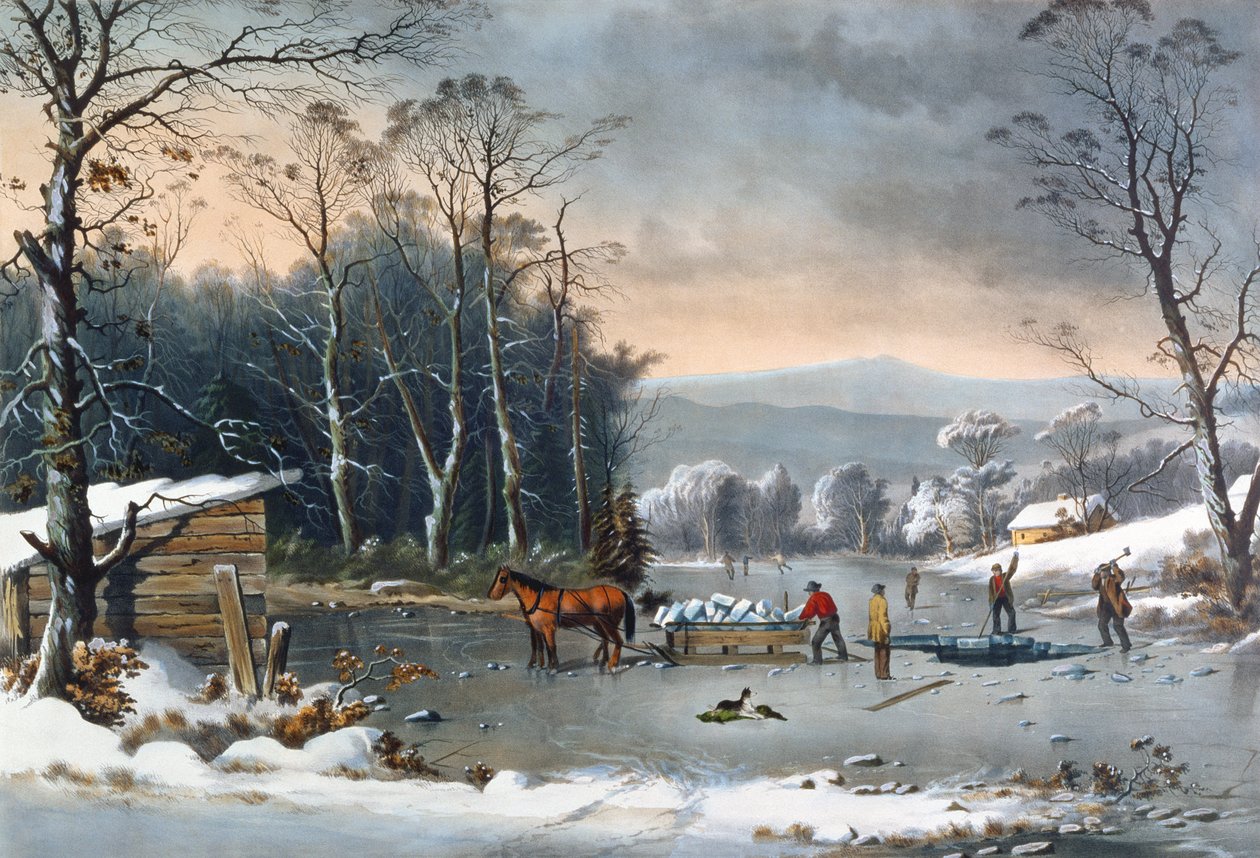 Tél a vidéken, Jégszerzés, kocsma. Currier és Ives, New York, 1864 alkotó: George Henry Durrie
