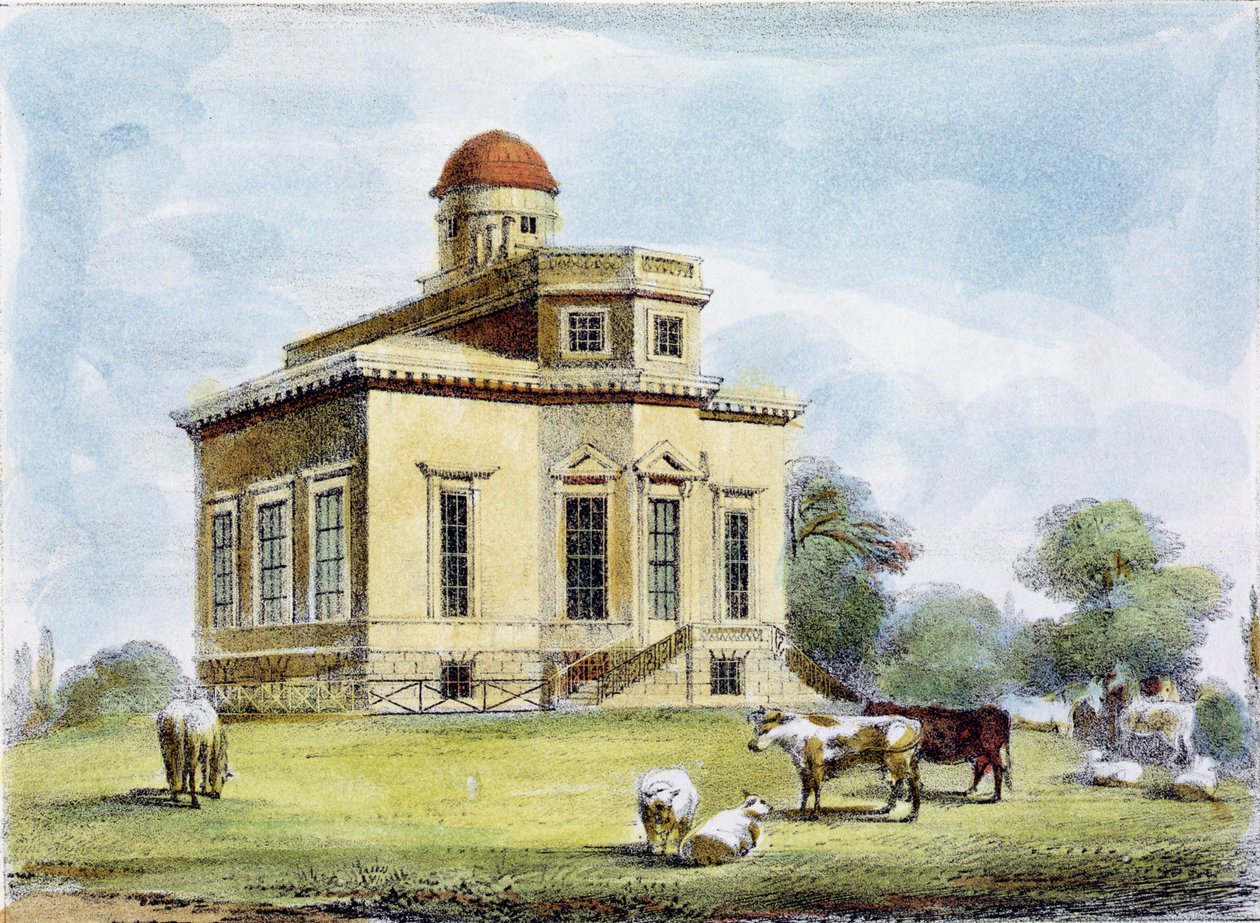 Csillagvizsgáló, Richmond Gardens, 14. tábla a „Kew Gardens: A Series of Twenty-4 Drawings on Stone”-ból, Charles Hullmandel (1789-1850) metszetében, 1820-ban (kézzel színezett litho) alkotó: George Ernest Papendiek