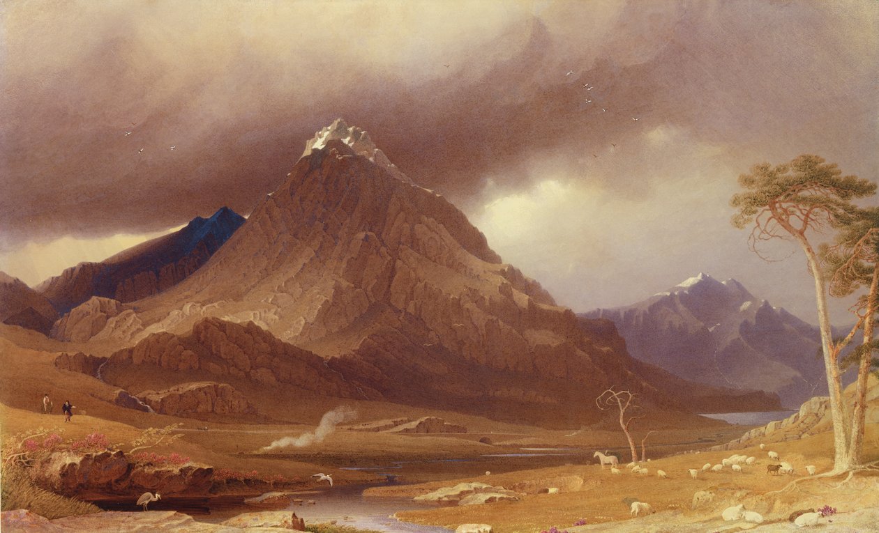 Tryfan, Carnarvonshire (papíron fehérrel magasított wc) alkotó: George Fennel Robson