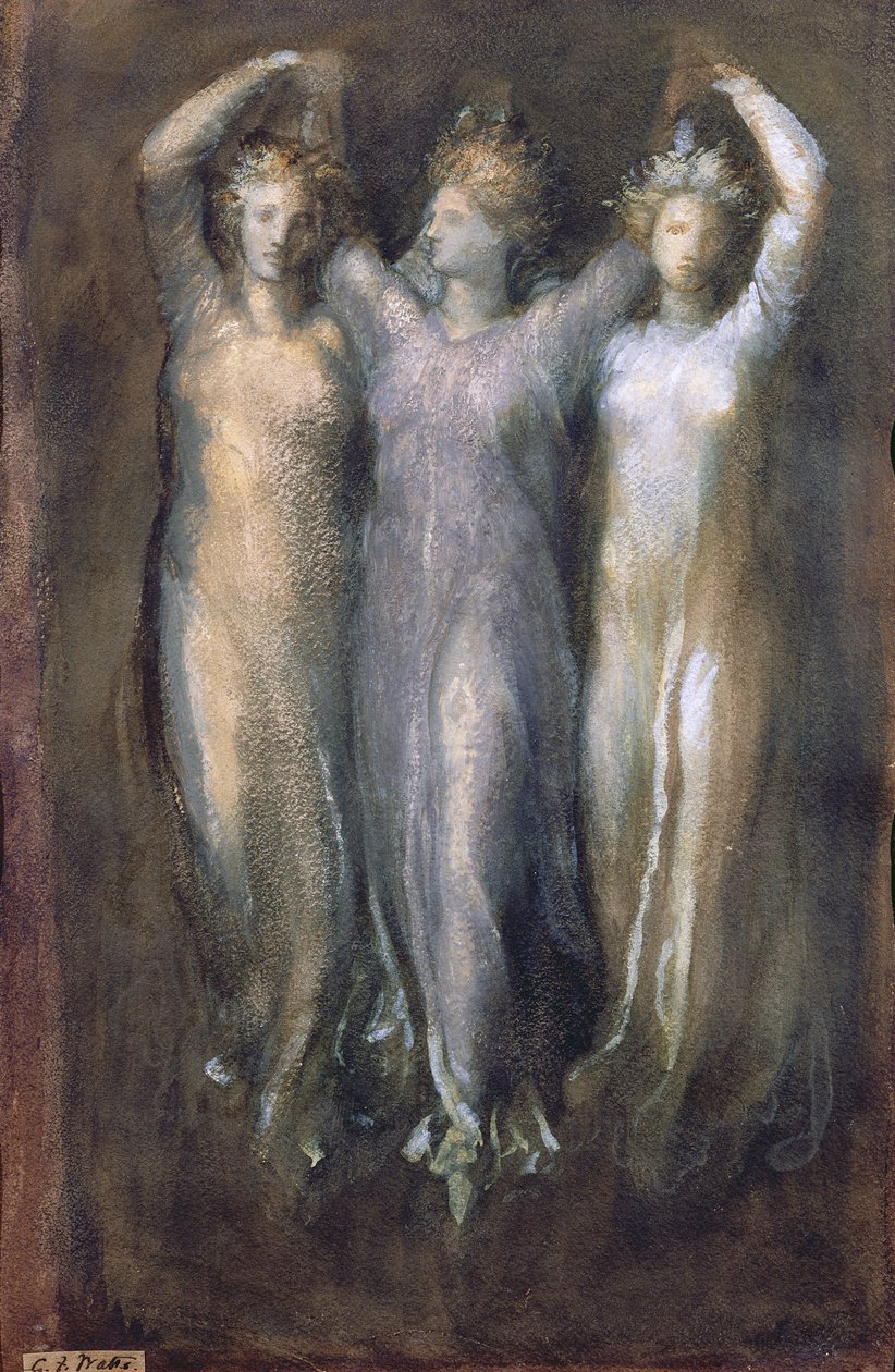 Klasszikus tanulmány három női formával (pasztell, papíron) alkotó: George Frederick Watts