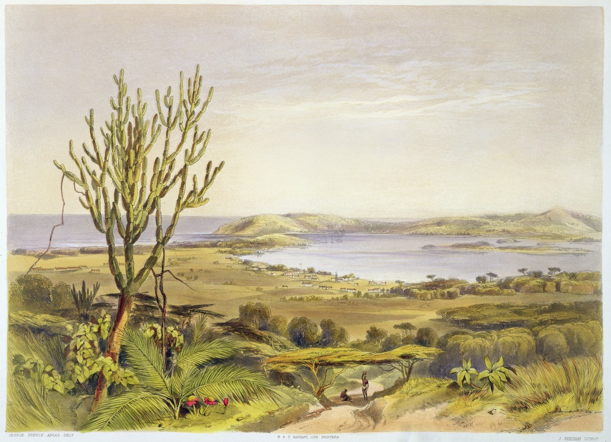Durban, Port Natal, 28. tábla a "The Kafirs Illustrated" című könyvből, metszette J. Needham, 1849. alkotó: George French Angas