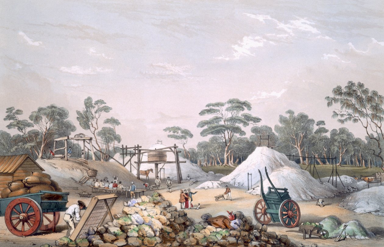 A kapundai rézbánya, a „South Australia Illustrated”, 1847-ben megjelent (kézzel színezett metszet) alkotó: George French Angas