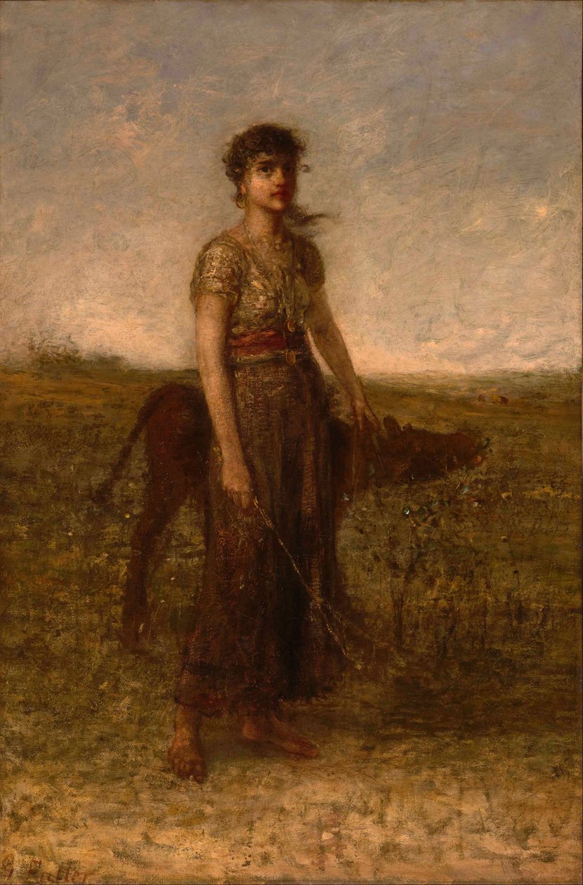Lány és borjú (réteken keresztül) alkotó: George Fuller
