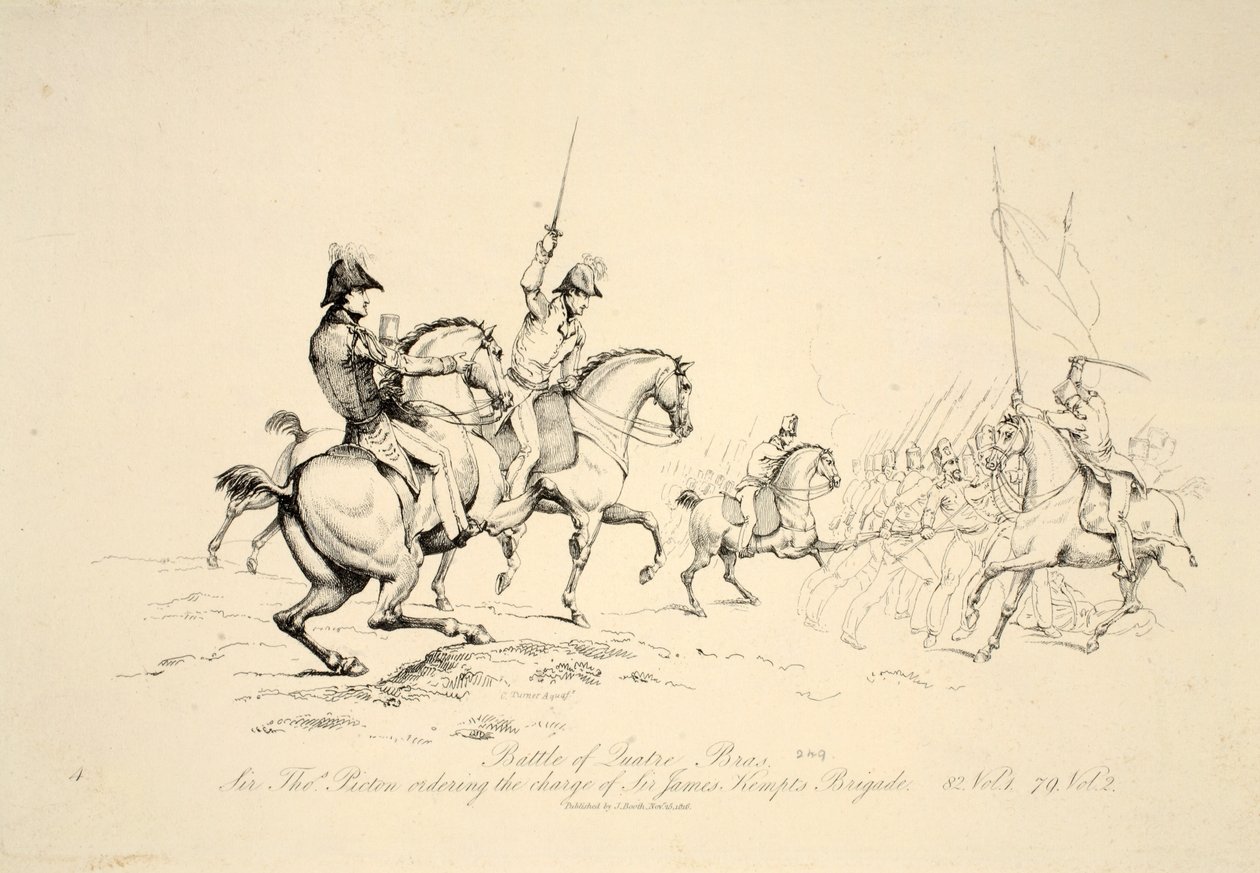 Quatre Bras-i csata: Sir Thomas Picton elrendeli a Sir James Kempts Brigád rohamát, kocsma. J. Booth, 1816 alkotó: George Jones