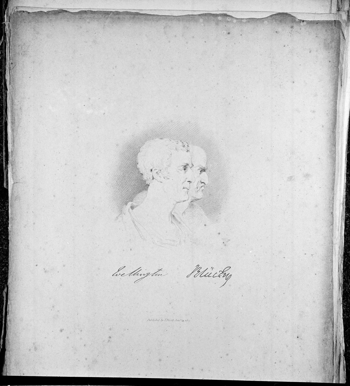 Wellington és Blücher profilportréja, Samuel Mitan metszete, 1817 alkotó: George Jones