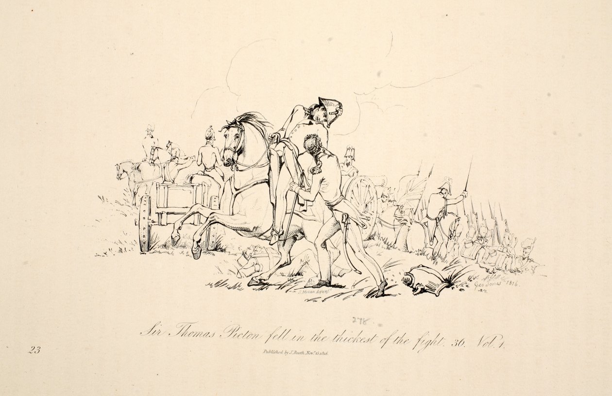 Sir Thomas Picton elesett a harc sűrűjében, kocsma. J. Booth, 1816 alkotó: George Jones